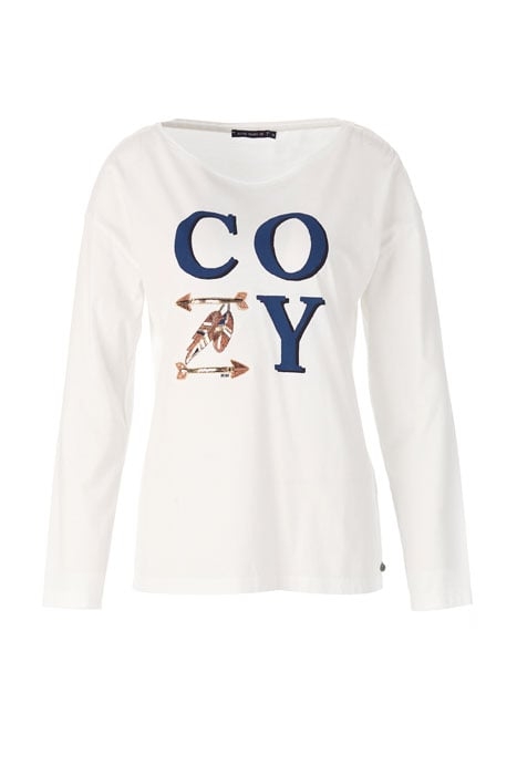 CREW NECK LOOSE TEE LS + DECO WHITE 1