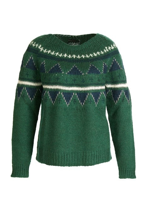 CREW NECK ROUND JACQ SWT LS GREEN 1