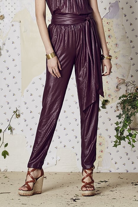 LAMINATED CHIFFON TROUSERS WITH LACE CIRUELA 1