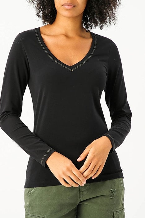 V-NECK T-SHIRT LS LUREX STITCH 1