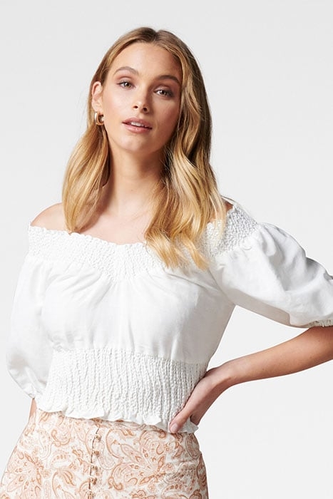 SIENNA SHIRRED BARDOT TOP PORCELAIN PORCELAIN 2