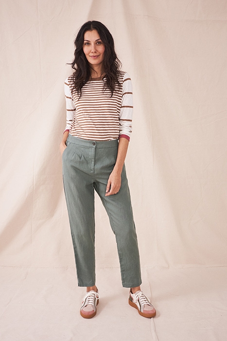 MADDIE LINEN TROUSER KHAKI GRN 2