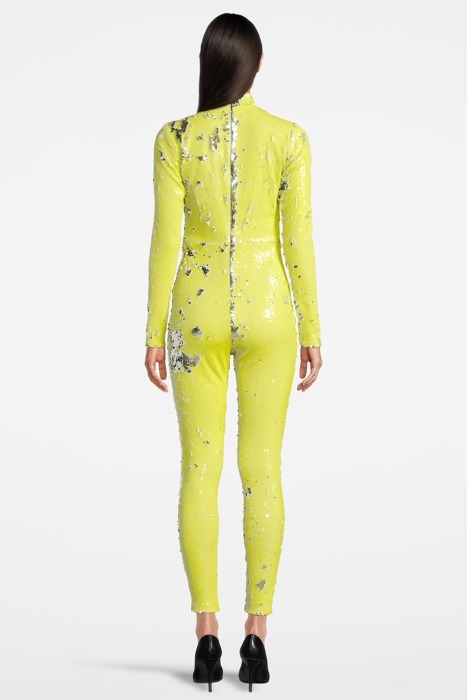 WOMEN'S SEQUIN BODYCON OVERALL NEON YELLOW 2