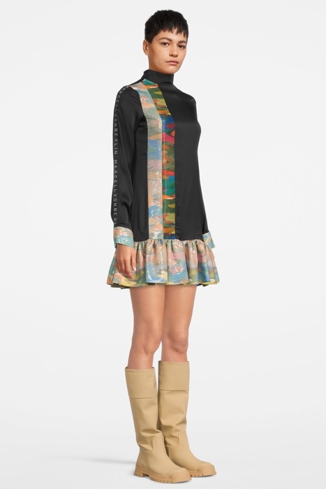 WOMEN'S LOOSE FIT VOLANT HEM MINI DRESS BLACK 3