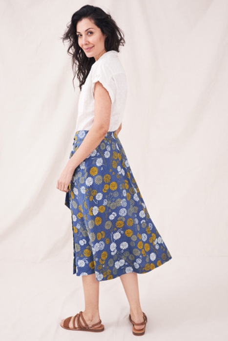 THEMBA LINEN WRAP SKIRT BLUE PRINT 3