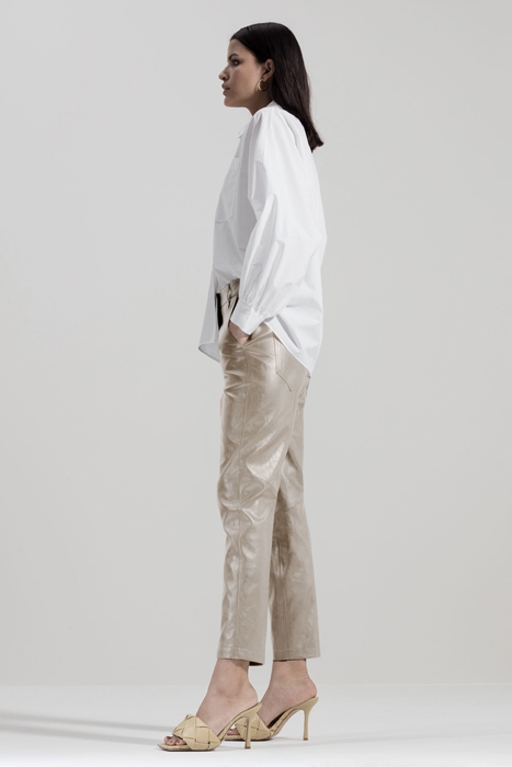 TAPERED FAKE LEATHER TROUSERS GREIGE 2