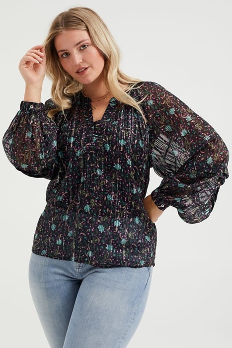 LADIES BLOUSE WITH PATTERN AND GLITTER THREAD - CURVE BLACK 2