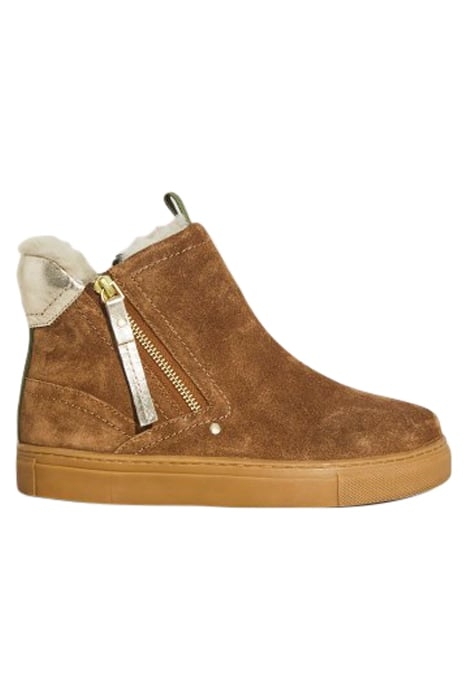 SHEARLING SUEDE ZIP BOOTIE TAN 1