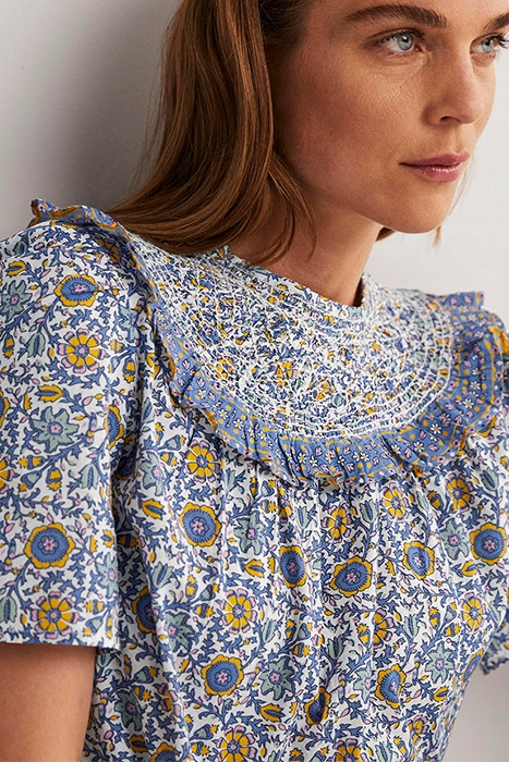 SMOCKED NECK PRINTED TOP IVO 5