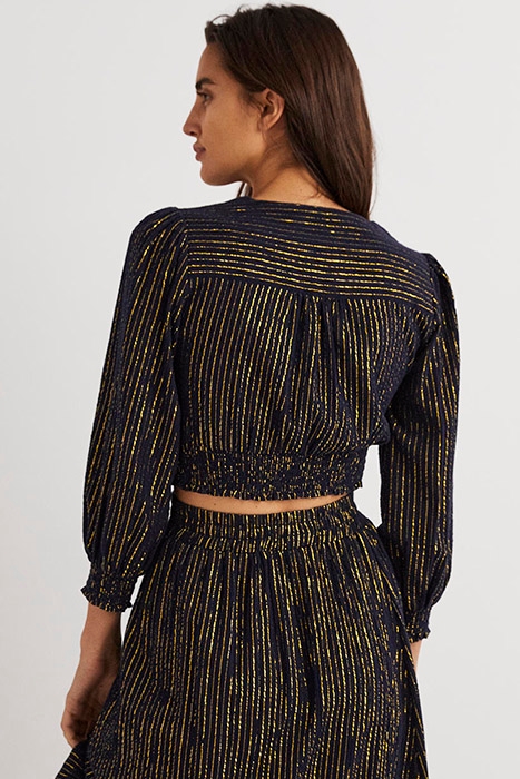 LUREX SMOCKED CROP TOP NVY 2