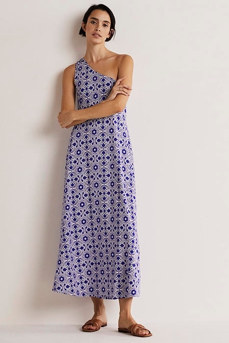 ONE SHOULDER JERSEY MIDI DRESS BLU 1