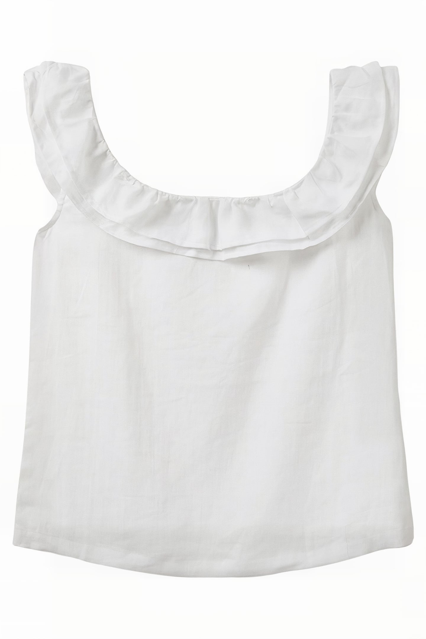 SLEEVELESS RUFFLE LINEN TOP WHT 5