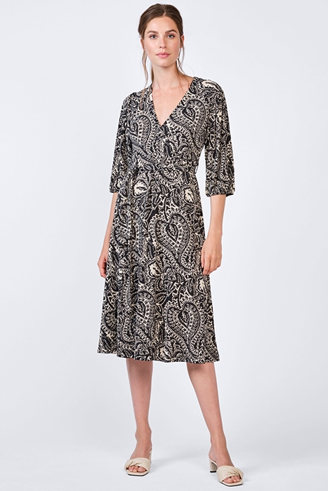 WRAP DRESS IKAT PAISLEY ON JERSEY BLACKS 2