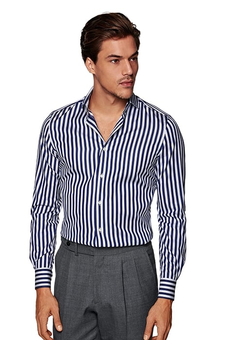 NAVY STRIPED TWILL EXTRA SLIM FIT SHIRT 1