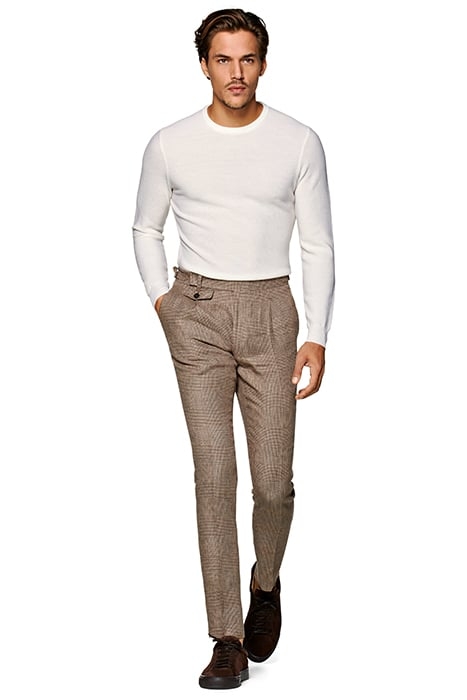 Mid Brown Checked Pleated Brentwood Trousers 4