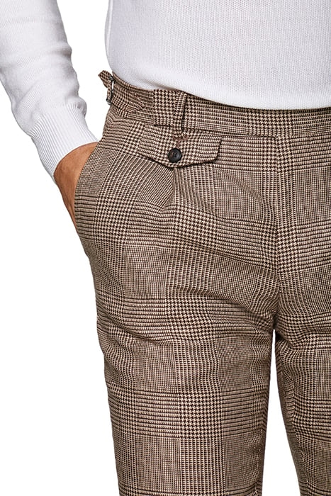 Mid Brown Checked Pleated Brentwood Trousers 5