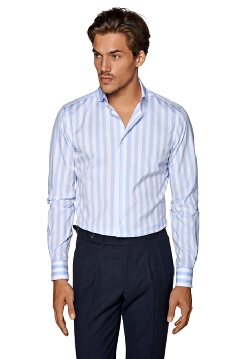 Light Blue Striped Poplin Extra Slim Fit Shirt 1