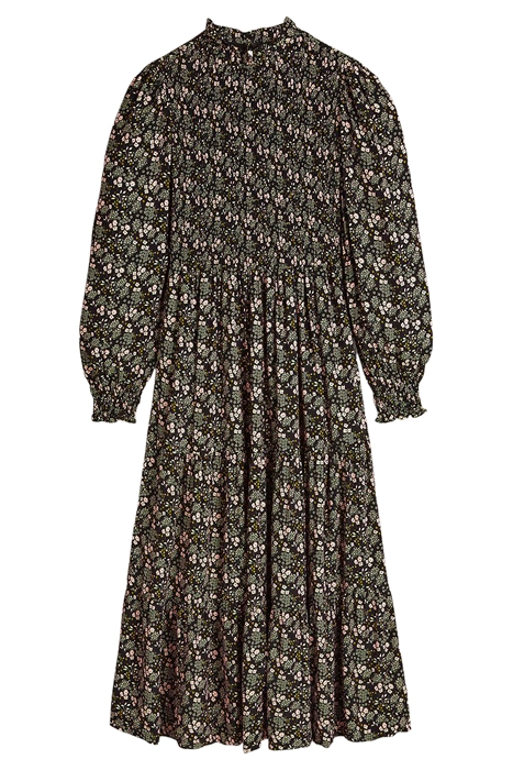 SMOCKED TIERED MIDI DRESS BLK 5