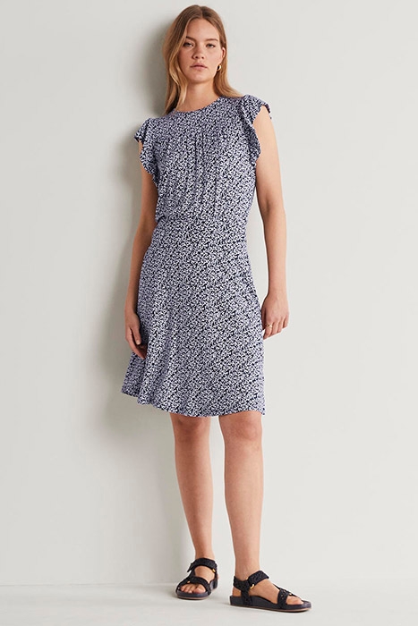 RUFFLE PRINTED MINI DRESS NVY 3