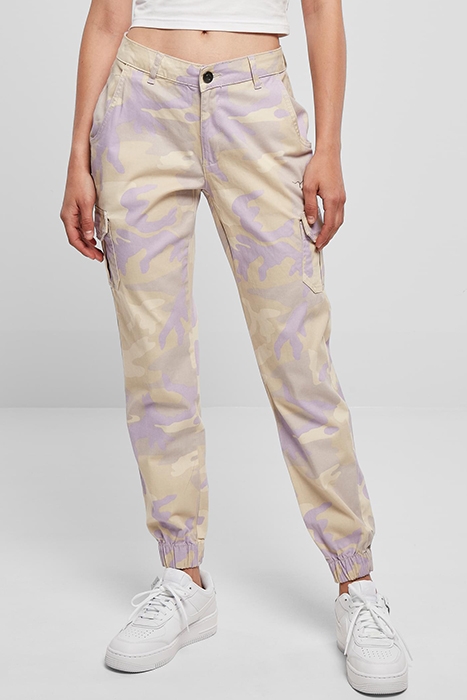 LADIES HIGH WAIST CAMO CARGO PANTS LILACCAMO 2