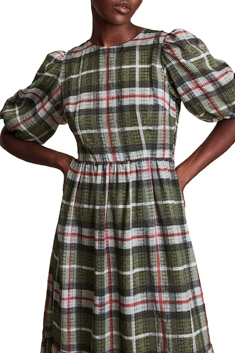 SADIE CHECK DRESS KHAKI GREEN 4