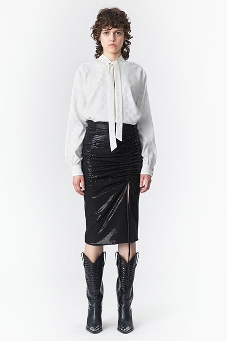 SEQUIN GATHERED SKIRT BLACK 1