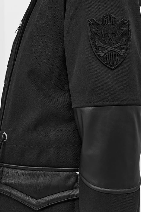 BLACK TOPSTITCHED TWILL HOODED MID-LENGTH PARKA 4