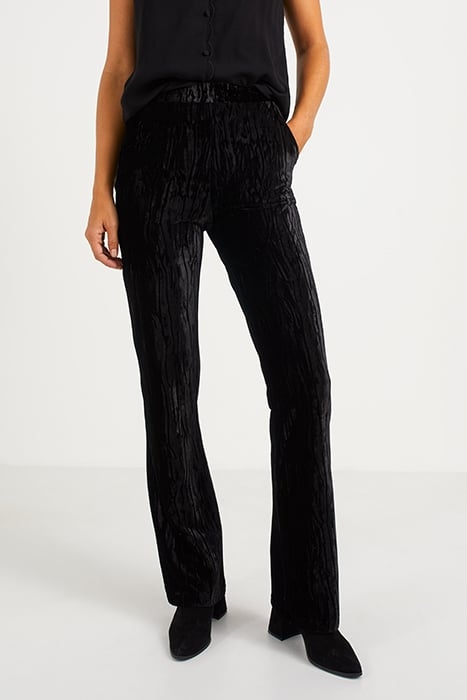BLACK TEXTURED PANNE VELVET WIDE TROUSERS 1