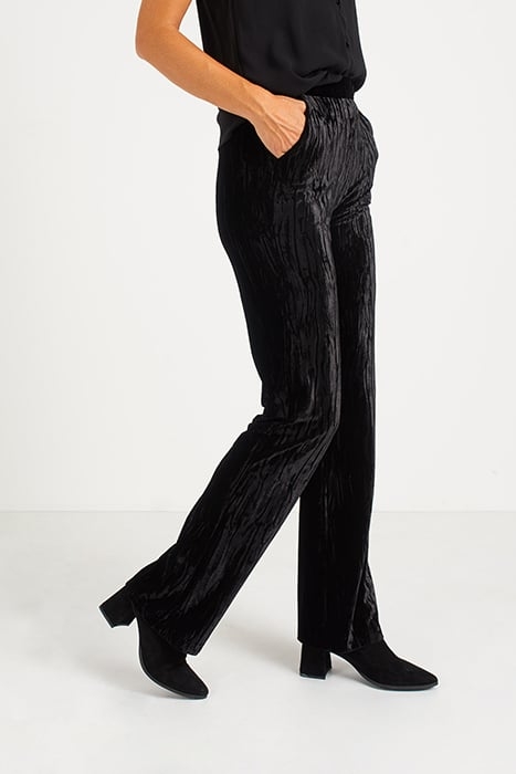 BLACK TEXTURED PANNE VELVET WIDE TROUSERS 4