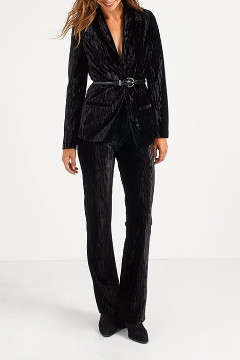 BLACK TEXTURED PANNE VELVET WIDE TROUSERS 3