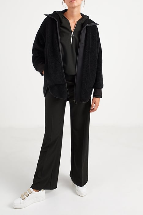 BLACK SHERPA JACKET WITH ZIP COLLAR AND HOOD 3