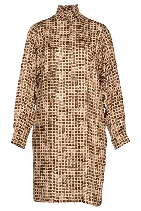 SMOCK COLLAR SHORT LS DRESS BROWN 1