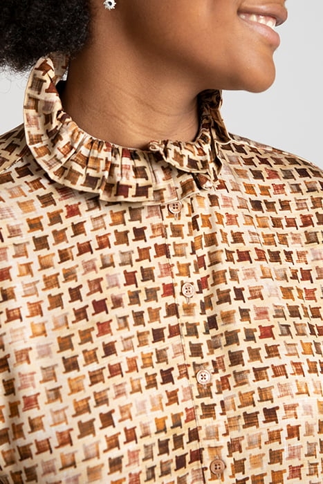 SMOCK COLLAR SHORT LS DRESS BROWN 5