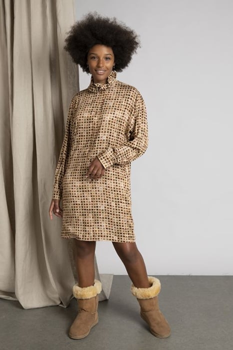 SMOCK COLLAR SHORT LS DRESS BROWN 2