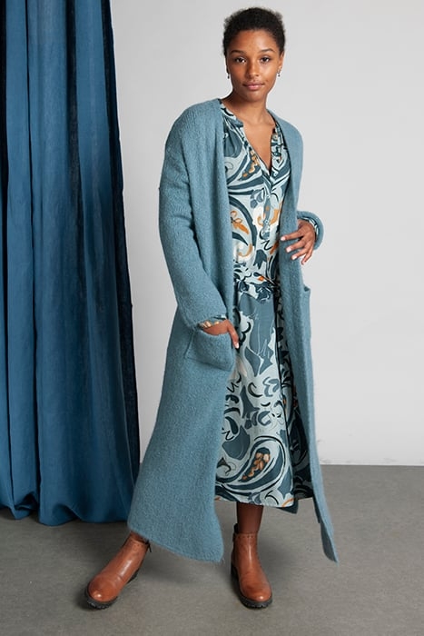 DRESS FROWNCED NECKLINE LS BLUE 2