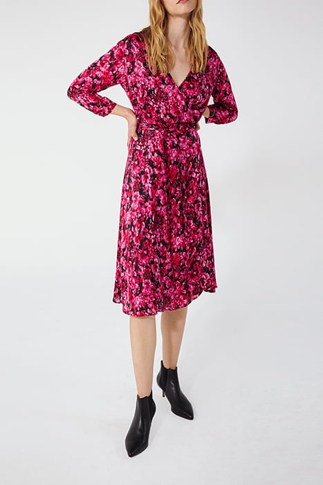 BLACK AND PINK FLORAL PRINT WRAP DRESS 1