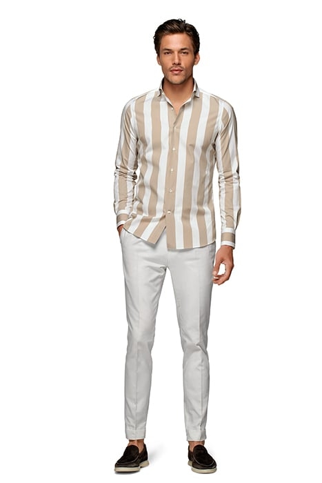 LIGHT BROWN STRIPED EXTRA SLIM FIT SHIRT 3