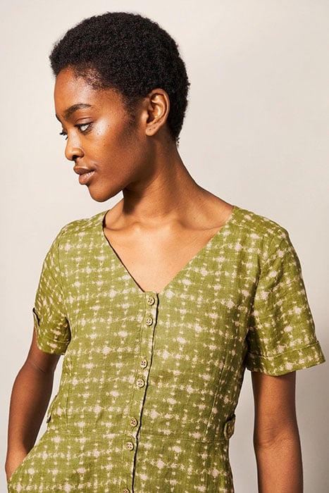 IVY LINEN MIDI DRESS GREEN PRINT 3