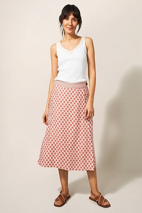 WILMA LINEN WRAP SKIRT RED MLT 1