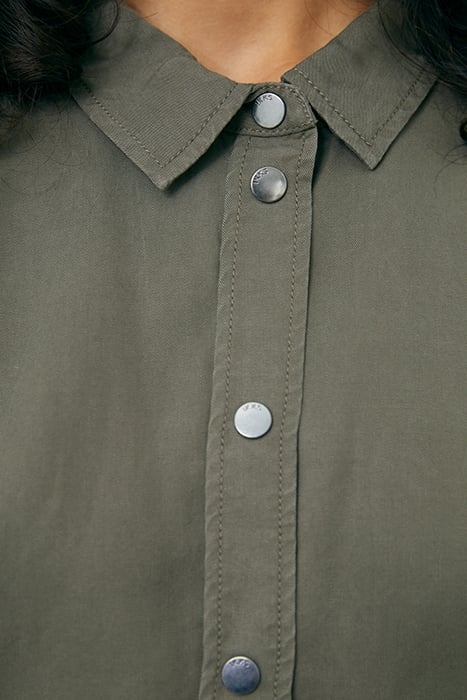KHAKI TENCEL SHIRT DRESS WITH STUDDED BACK 4
