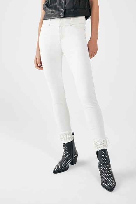 WHITE STUDDED CUFF SCULPT UP HIGH-WAIST SLIM JEANS 1