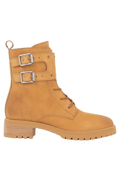 BEIGE LEATHER ROUND-TOED COMBAT BOOTS 1