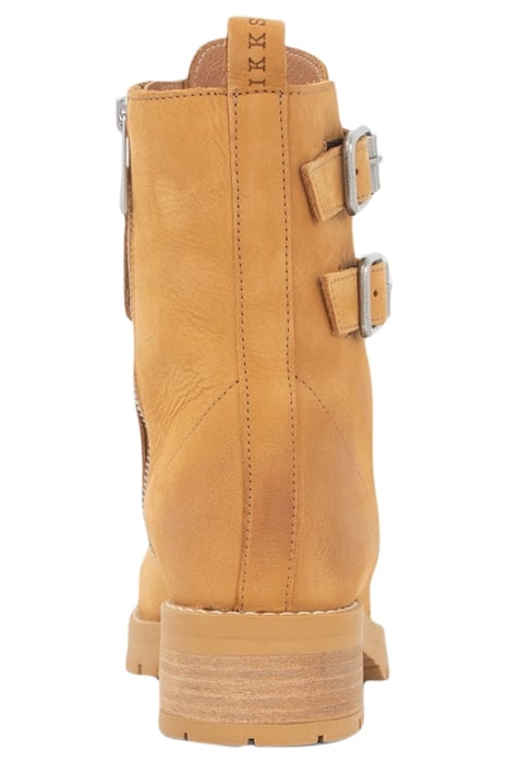 BEIGE LEATHER ROUND-TOED COMBAT BOOTS 3