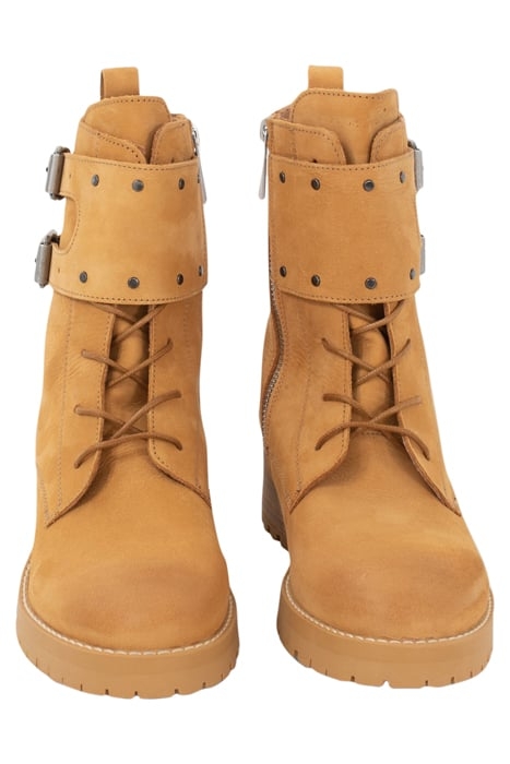 BEIGE LEATHER ROUND-TOED COMBAT BOOTS 4