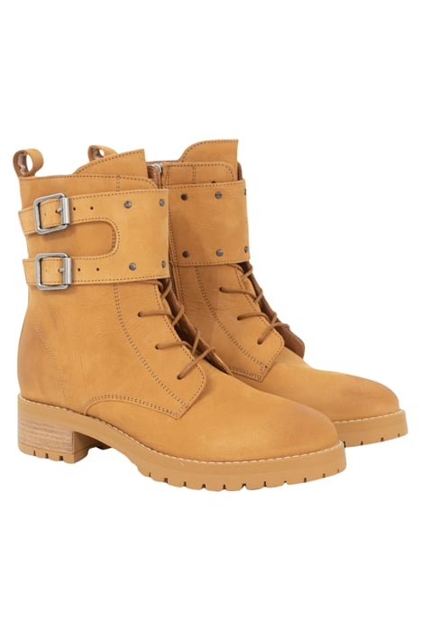 BEIGE LEATHER ROUND-TOED COMBAT BOOTS 2