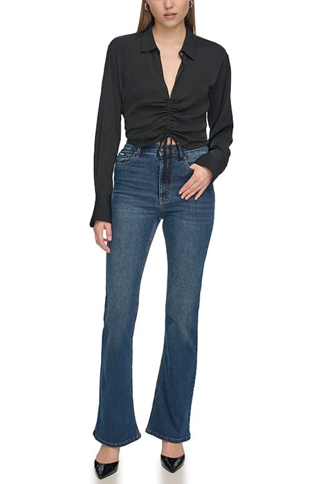 L/S RUSHD FRNT VNECK BLACK 3