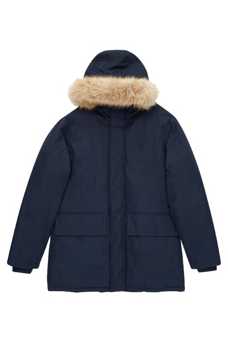 FAUX FUR TRIM HOODED PARKA COAT DARK NAVY 3