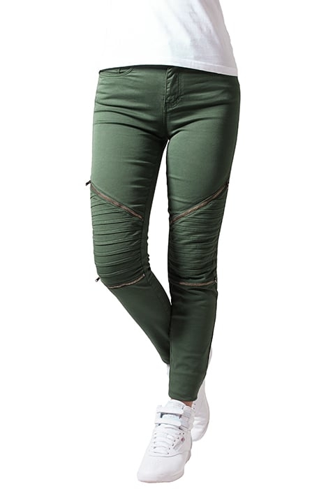 LADIES STRETCH BIKER PANTS OLIVE 1