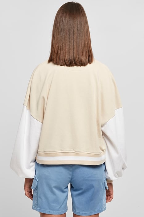 LADIES OVERSIZED 2 TONE COLLEGE TERRY JACKET SOFTSEAGRASS/WH 2