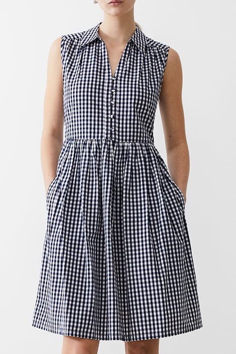 SLESS SMOCK GINGHAM DRESS KNEE DK NAVY/WHITE 1